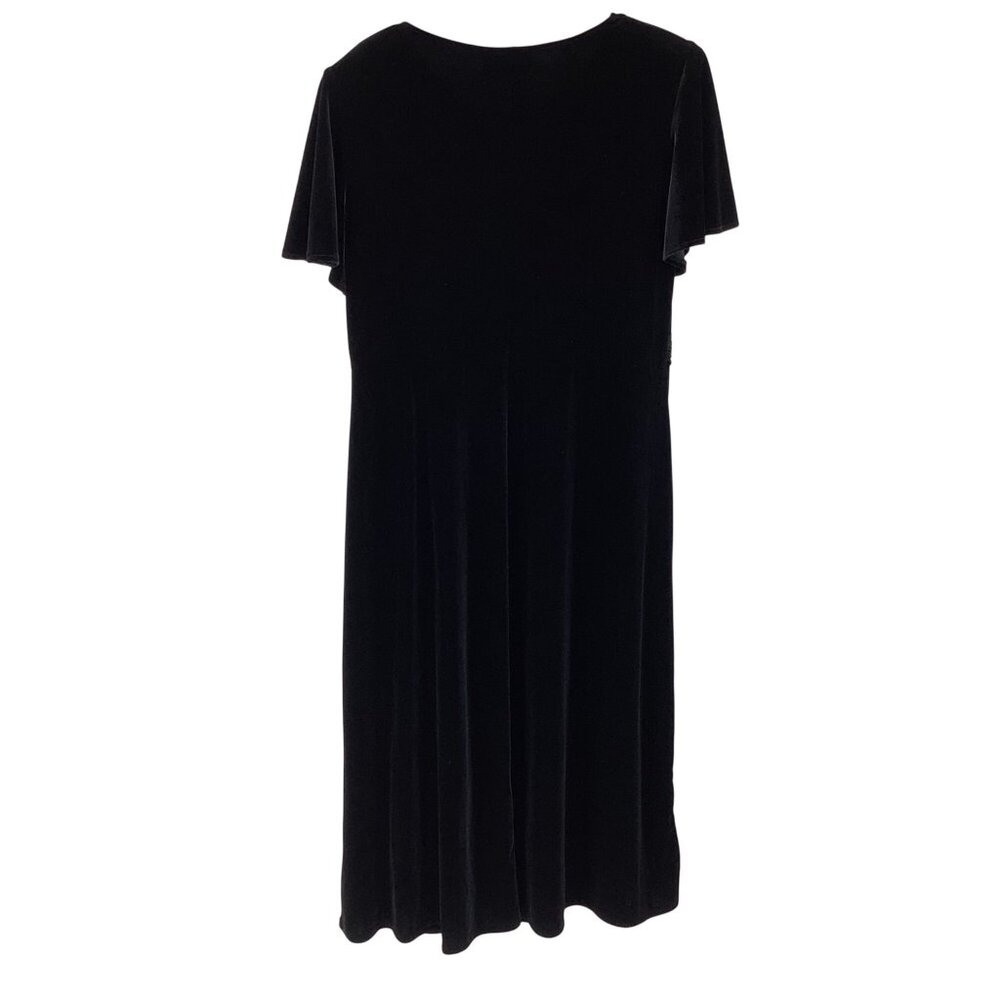 Another Thyme Black Velvet Short Sleeve Dress 16W Scalloped Waist Detail Soft - Picture 2 of 6